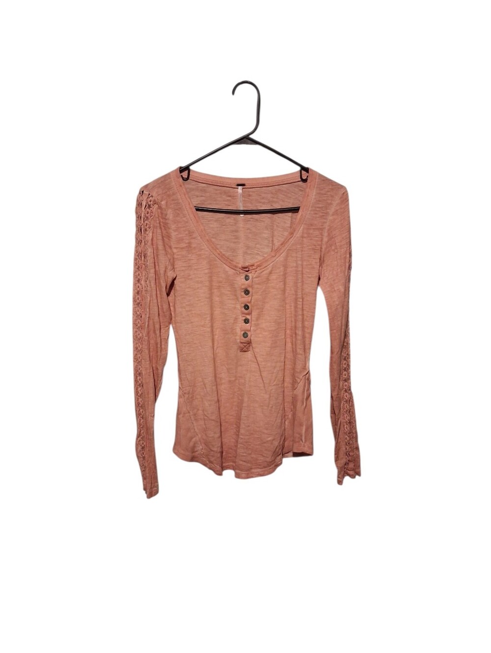 Y2K Free People Shell Stitch Lace Henley Top S Pink Long Sleeve Bella Swan Elena